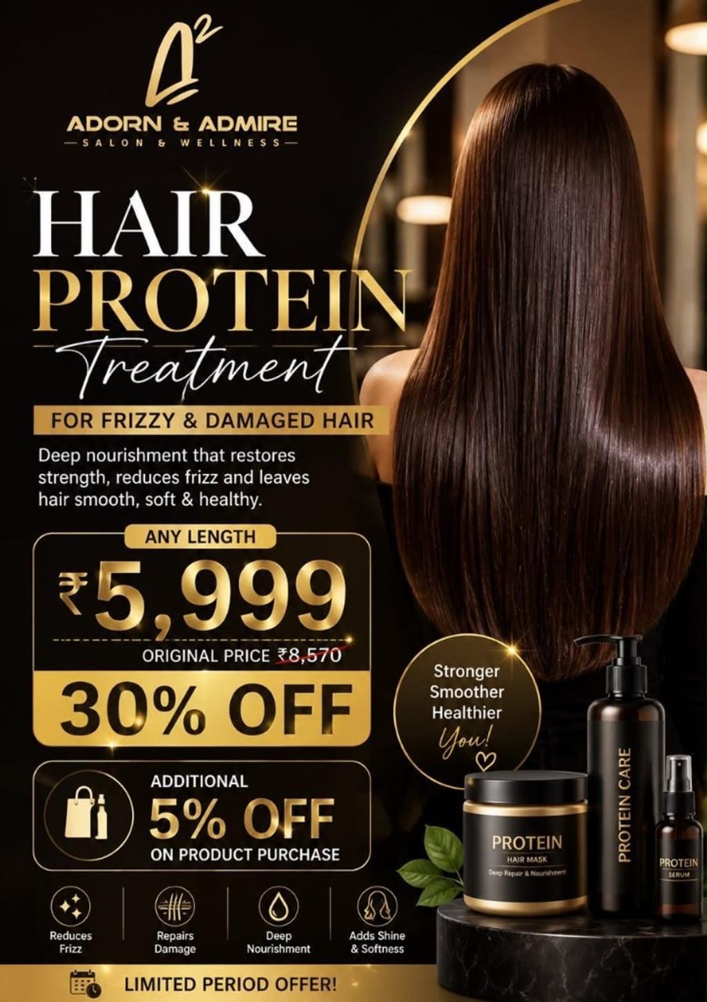 Hair protein treatment for frizzy and damaged hair — ₹5,999, 30% off at Adorn & Admire