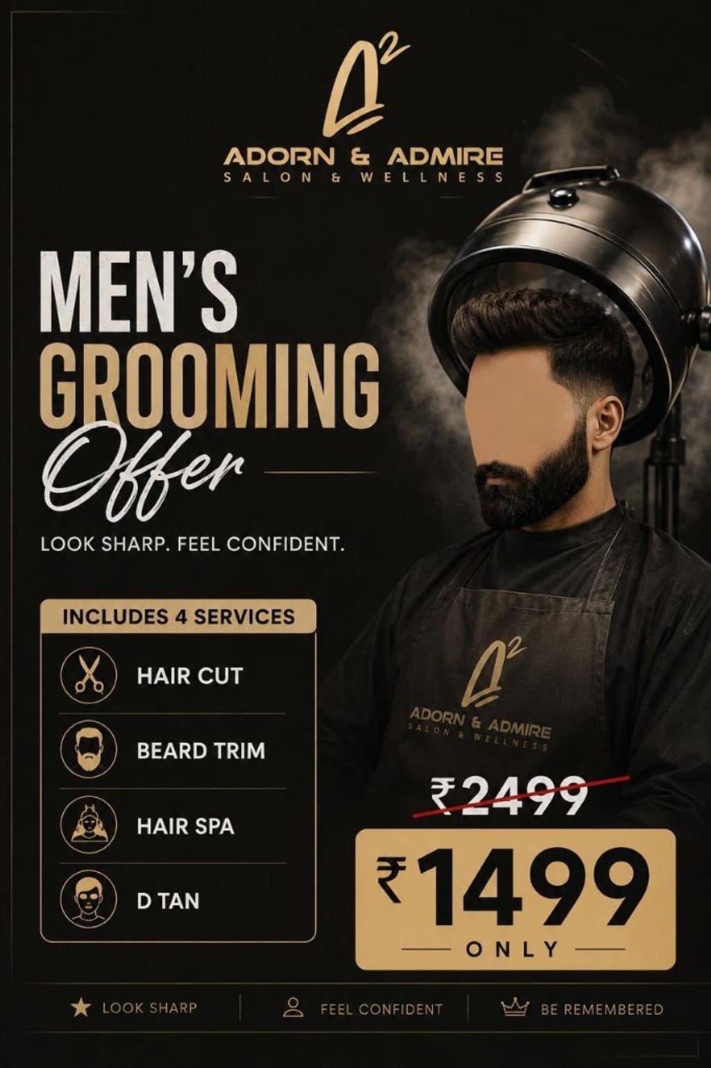 Men’s Grooming package — haircut, beard trim, hair spa and de-tan for ₹1,499, down from ₹2,499 at Adorn & Admire, Kalyan Nagar