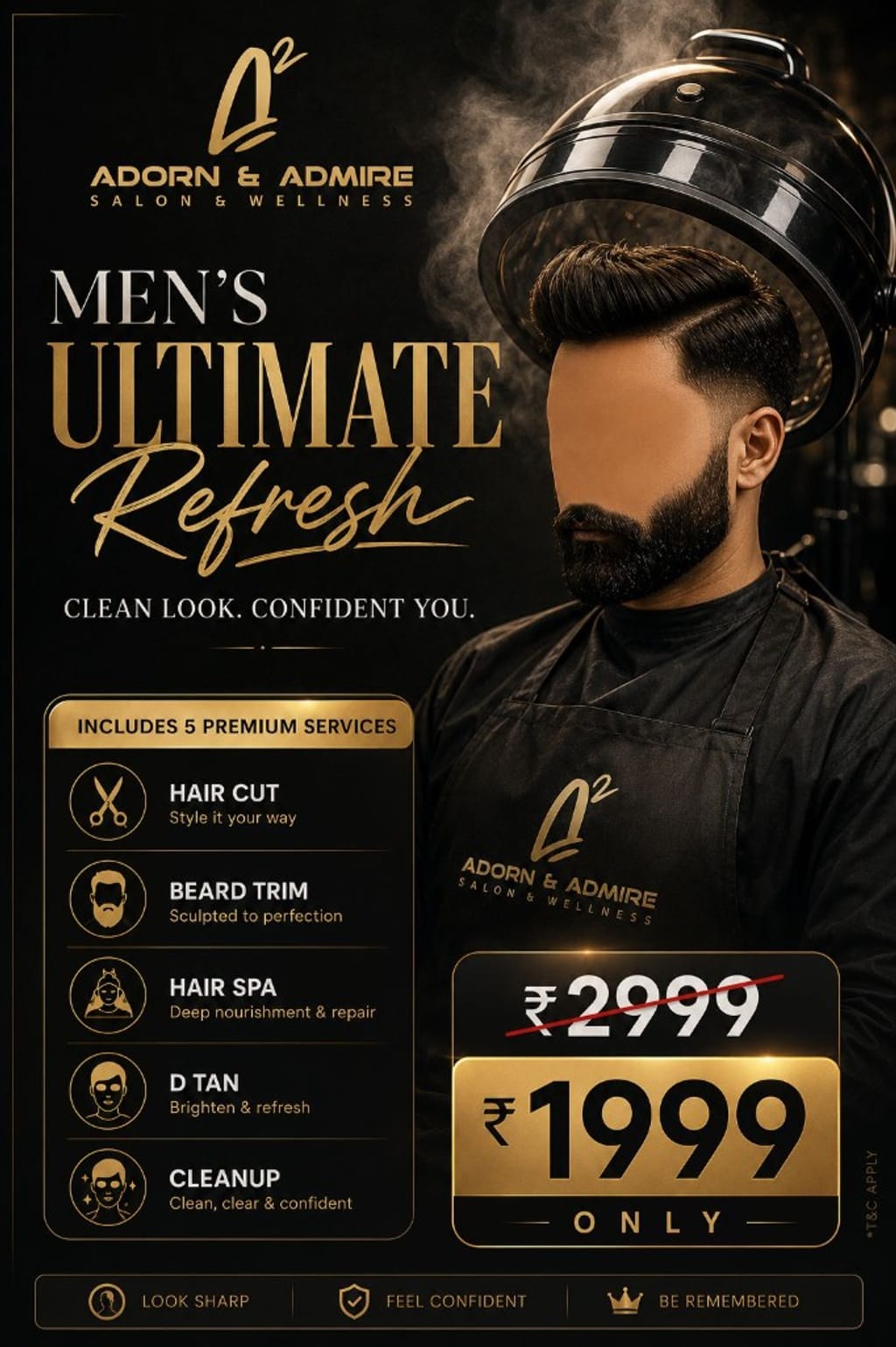 Men’s Ultimate Refresh package  — haircut, beard trim, hair spa, de-tan and cleanup for ₹1,999, down from ₹2,999 at Adorn & Admire